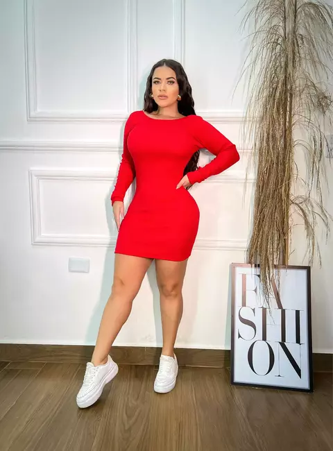 Vestido Curto Feminino Tubinho Costa Nua Manga Longa