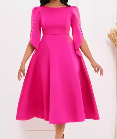 Vestido feminino elegante vestidos de festa verão cor sólida em torno do pesco