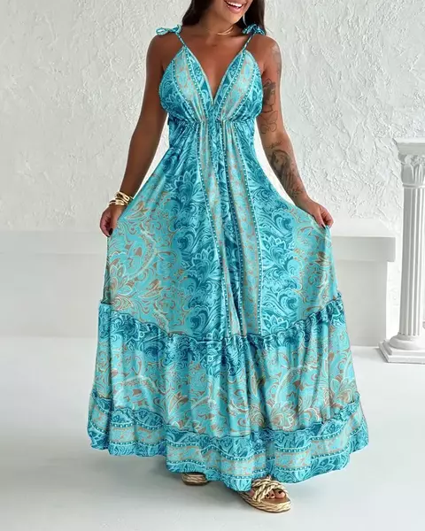 Vestido feminino 2025 primavera verão mais recente estampa floral decote em v re