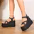 Imagem do Sandálias femininas dedo do pé aberto fivela sapatos de salto alto preto punk