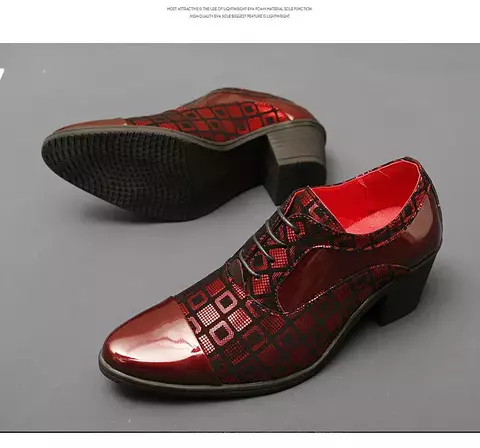Marca 2025 sapatos de couro de salto alto masculino moda vermelho vestidos de ca
