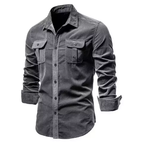 Camisa de veludo, casual, cor sólida, fina, Grif Domo. - comprar online
