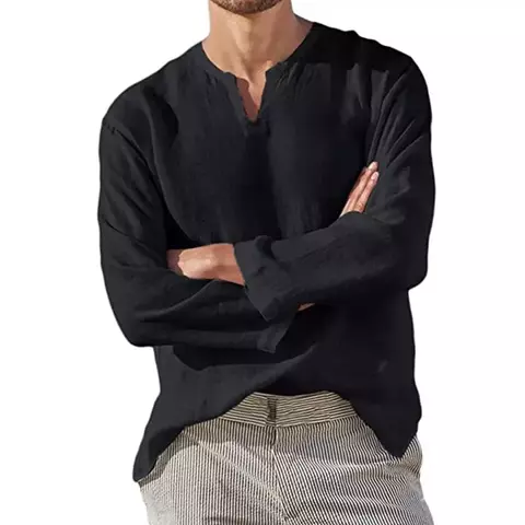 Camisa de linho de algodão, aconchegante cor sólida, manga longa, respirável. Grif Domo - comprar online