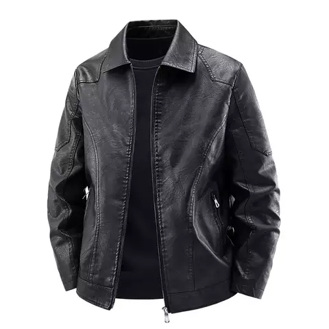 Jaqueta de couro elegante, ajuste fino, estilo casual. Grif Domo - comprar online