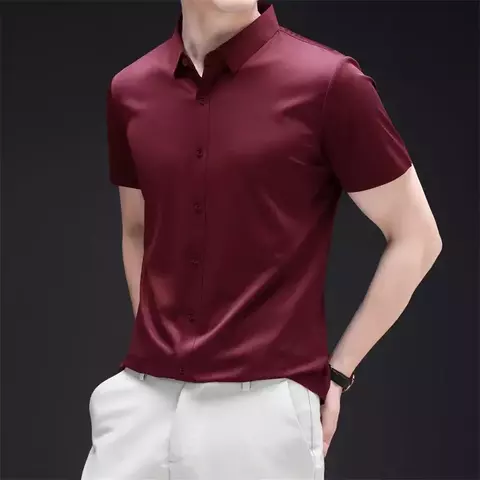 Camisa casual, confortável, cor sólida resistente a rugas, Grif Domo - comprar online