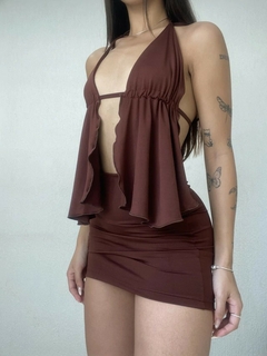 Imagem do Conjunto Top Curtininha Babado e Saia Colada Curta