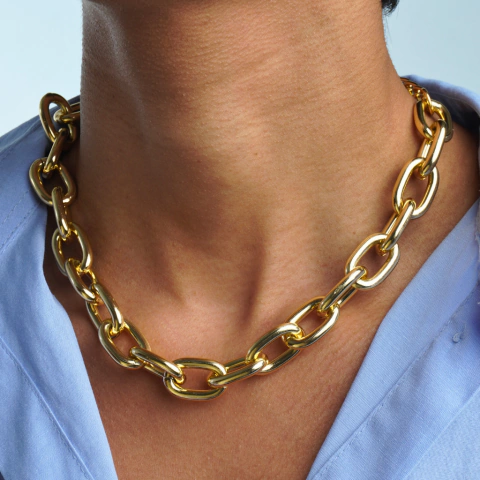 COLAR CORRENTE ELOS ARREDONDADOS DOURADO - CP0329 - comprar online