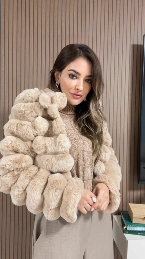 Casaco Inverno Aveludado com Capuz Removível - Bege - comprar online