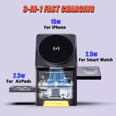 Carregador magnético sem fio 3 em 1, induction3 - carregamento rápido - comprar online