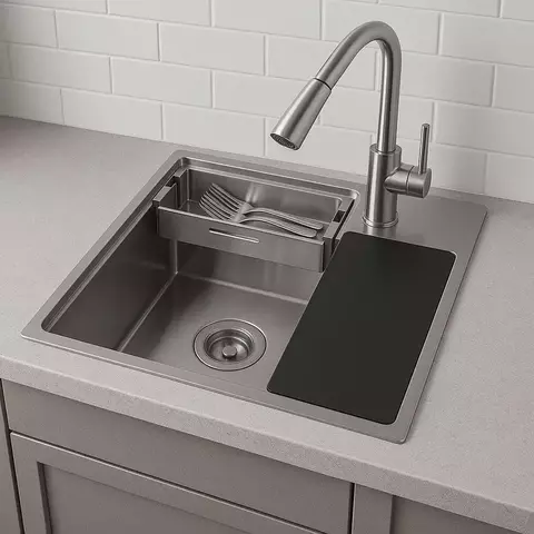 Bacha de cocina de acero inoxidable 304 cromo con grifería y accesorios - CM5050-B - comprar online