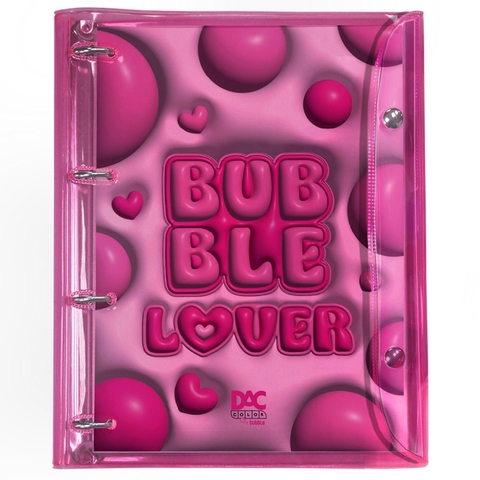 Fichário Color Bubble em PVC Cristal Rosa com 192 fls
