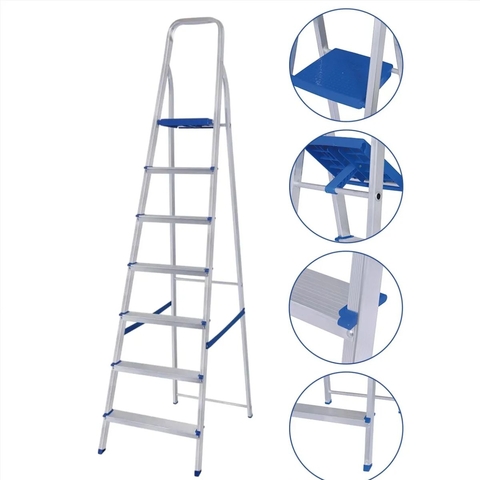 Escada Dobrável Alumínio 7 Degraus Uso Doméstico Cozinha Mor