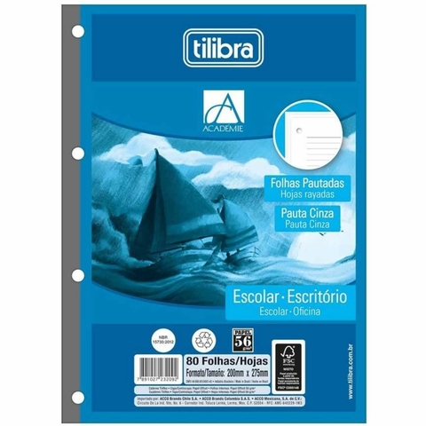Folha para Fichário 4 furos Branca 80 fls Academie Tilibra