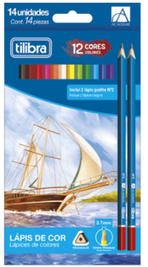 Lápis de Cor Triangular 12 Cores + 2 Lápis Academie