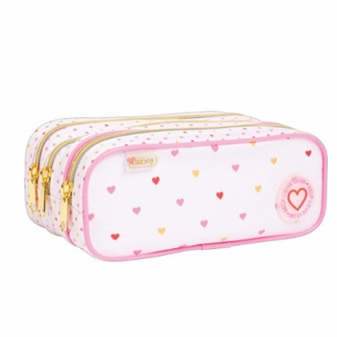 Estojo Triplo Grande Académie Coração Metalizado