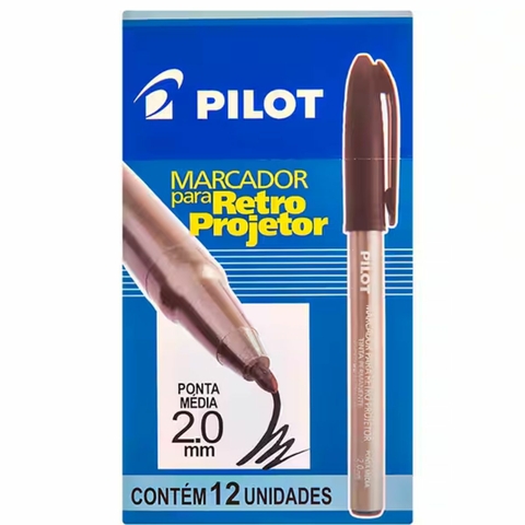 Caneta para retroprojetor 2.0 preta caixa com 12 Pilot