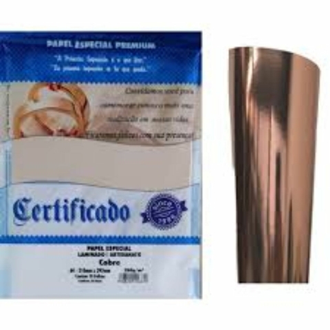 Papel Cobre Laminado Artesanato 250g A4 pacote com 10 folhas
