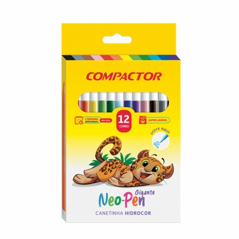 Caneta Hidrocor Neo Pen Gigante com 12 cores Compactor