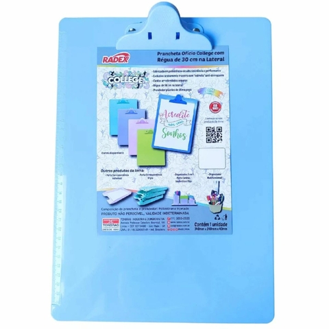 Prancheta Ofício Acrílico Plástico Azul Pastel Radex