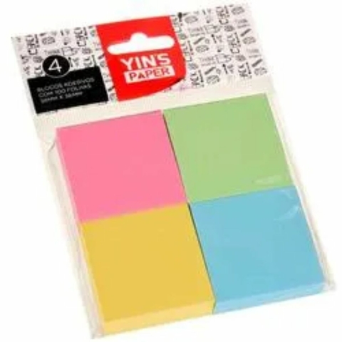 Bloco Adesivo 38mmx38mm com 4 cores e 100 fls YP 8324 - Yins