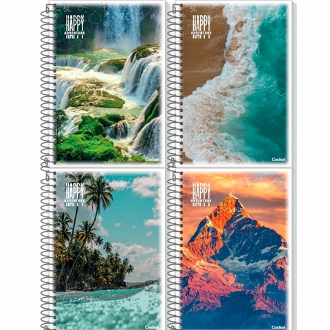 Caderno Espiral 1/4 Happy 96 folhas pacote com 10 Credeal