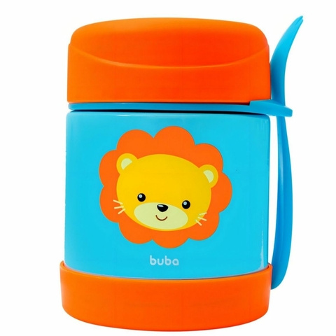 Pote Térmico Infantil Buba Animal Fun Leão 320ml Com Talher