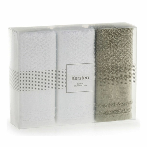 Kit Pano de Prato Felpudo Cuisine Branco/Eucalipto Karsten