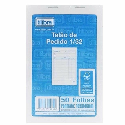 Talão de Pedido 1/32 1 via pequeno 50 folhas