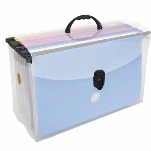 Maleta arquivo Delloplast com 10 pastas suspensas coloridas