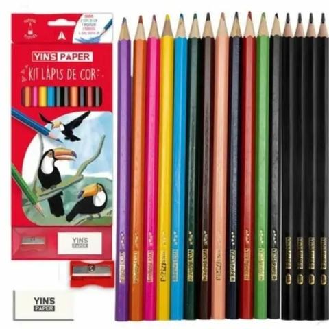 Lapis de Cor com 12 Cores com Apontador e 4 Lápis preto Yins