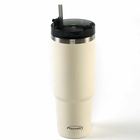 Copo Térmico Com Canudo Creme 900Ml Plasvale