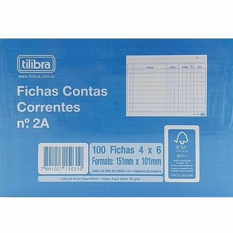 Ficha de Conta Corrente nº 2A 4X6 152MMX102MM C/ 100 Tilibra