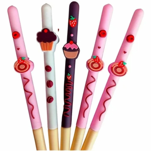 kit com 5 Canetas de Escrita Fina Design Divertido - Cupcake