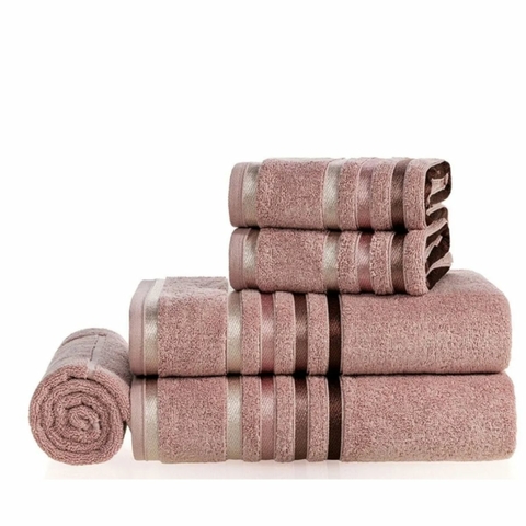 Jogo de Toalha Banhão 5 Pçs Karsten Lumina Rosa Vintage