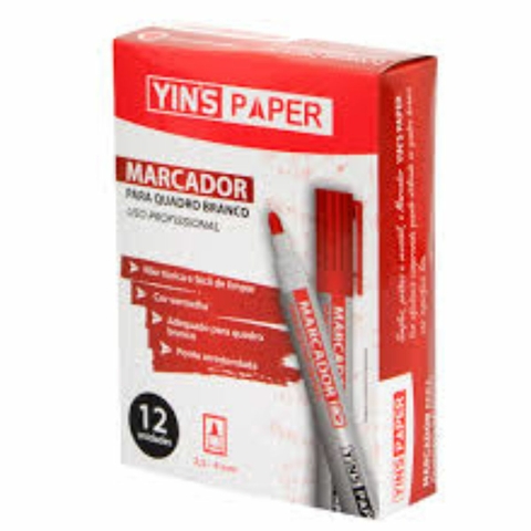 Marcador para Quadro Branco Vermelho caixa com 12 Yins