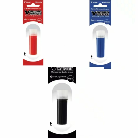 Kit com 3 refil para Quadro Branco Pilot Azul Preto Vermelho