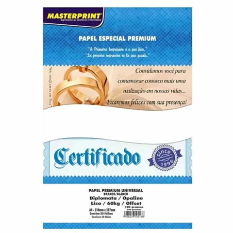 Papel Branco Diplomata Liso Offset 180 gr A4 pct com 50 fls