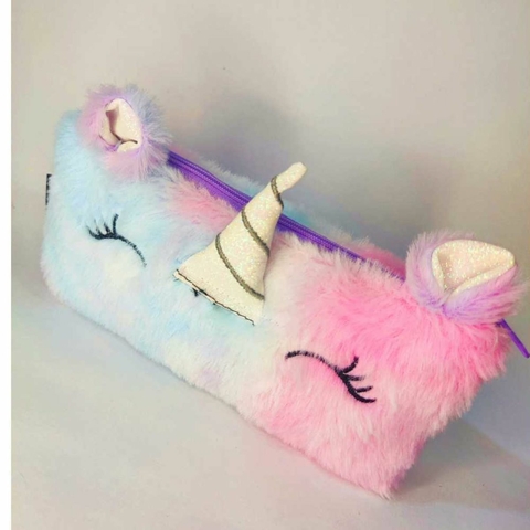 Estojo Escolar Candy Color Rosa Pelucia Unicornio VMP