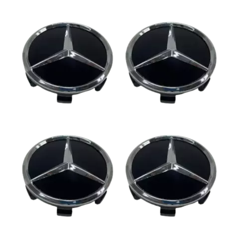 Jogo de Calota Central Tampa Miolo De Roda Mercedes AMG Preta C/Boton