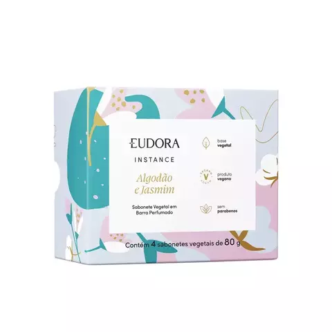 Kit Sabonetes em Barra Vegetal Perfumado Instance Algodão e Jasmim 4x80g