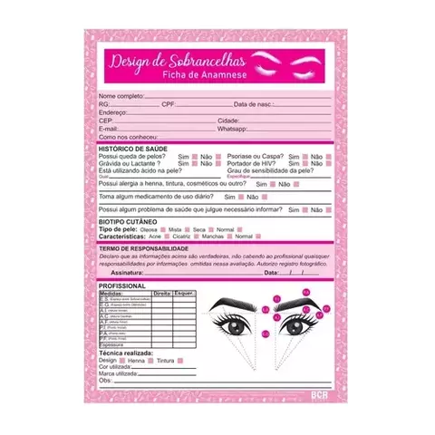 Ficha De Anamnese Design De Sobrancelhas - BCR