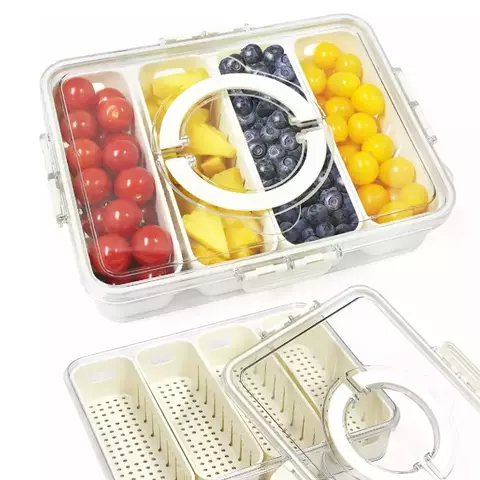Bandeja Organizadora Multiuso com Tampa – 4 Divisórias para Snacks, Frutas e Legumes