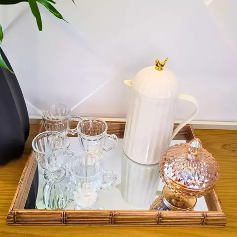 Bandeja Retangular Decorativa Espelhada de Madeira e Bambu - 45,5x35,5cm