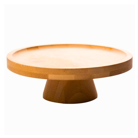 Prato Pequeno para Bolo Redondo em Bambu com Pé da Lyor 18x6cm