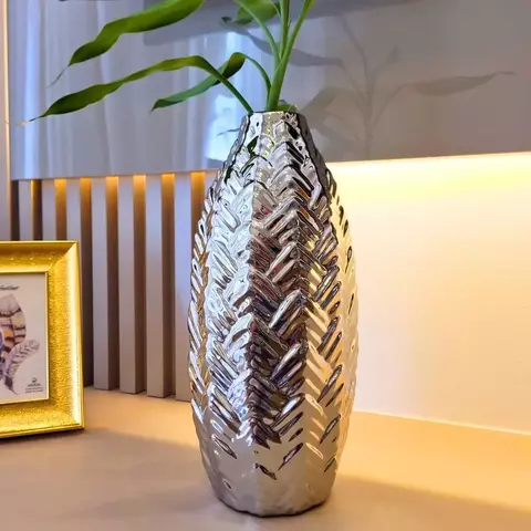 Vaso Decorativo Prateado em Cerâmica - 29,5x13,5cm