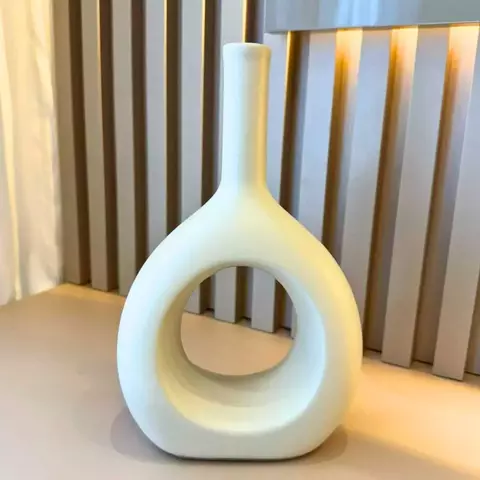 Vaso Santorini Branco Off White Fosco em Cerâmica – 25x14cm