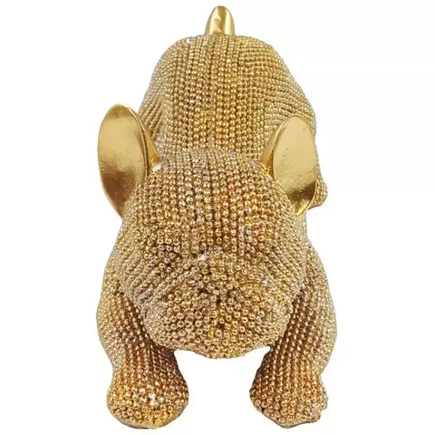 Escultura Decorativa de Bulldog Francês em Resina com Strass Dourado 18,8x9cm