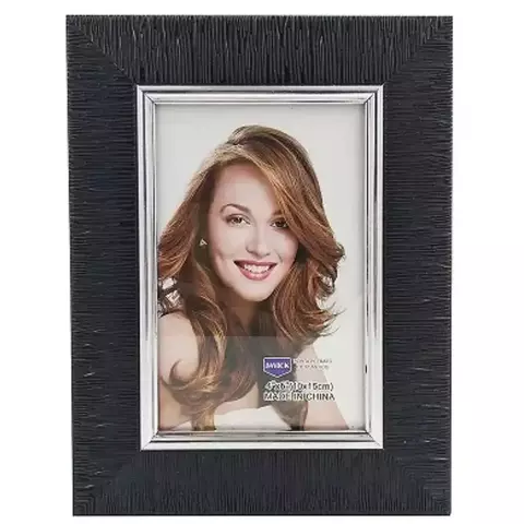 Porta-Retrato Decorativo em Plástico Preto com Detalhe em Prata – 15x20 cm