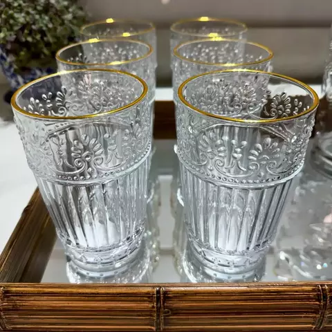 Jogo com 6 Copos de Vidro Mauve com Fio Dourado da Wolff - 350ml