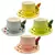 Jogo com 4 Xícaras de Chá e Pires em Porcelana Colorida com Borda Dourada 8 Peças – 200ml